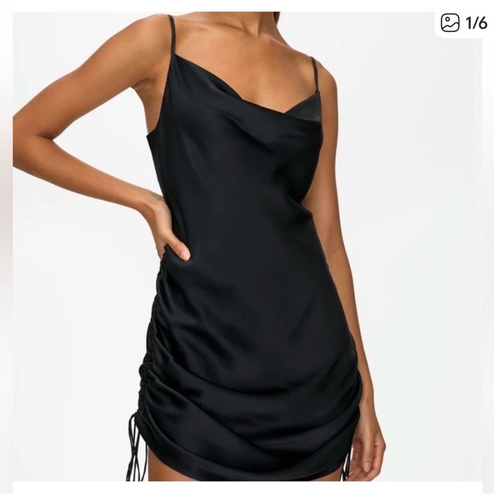 Wilfred Aritzia Black Ruched Satin Only Dress